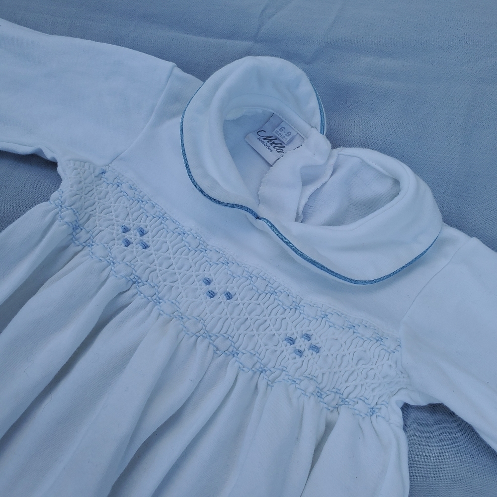 Nella 💙 white & blue long sleeve collared footies
